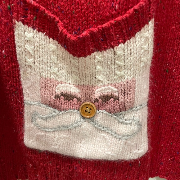 Vintage Christmas sweater by Ashley,  Red Sweater with Santa Pocket, size Large - Picture 2 of 4